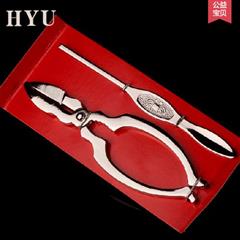 HYU HYU不锈钢蟹具 吃阳澄湖大闸蟹蟹钳针蟹工具镀金两件套