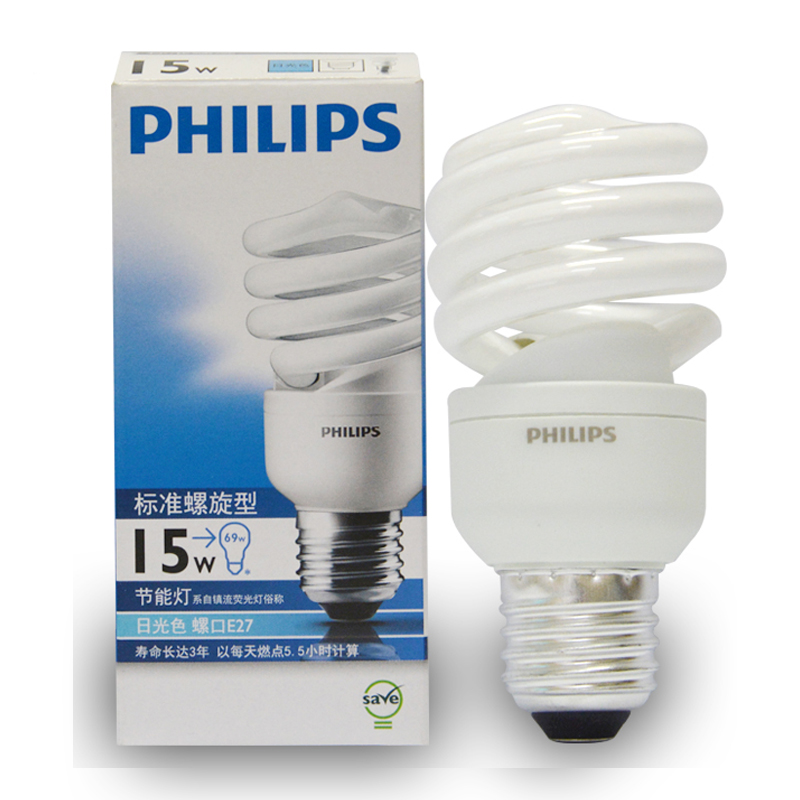 飞利浦（PHILIPS）15W/E27 全螺旋节能灯 日光色 1个装