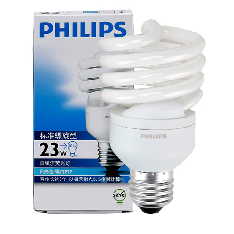 飞利浦（PHILIPS）23W/E27 全螺旋节能灯 日光灯色 1个装