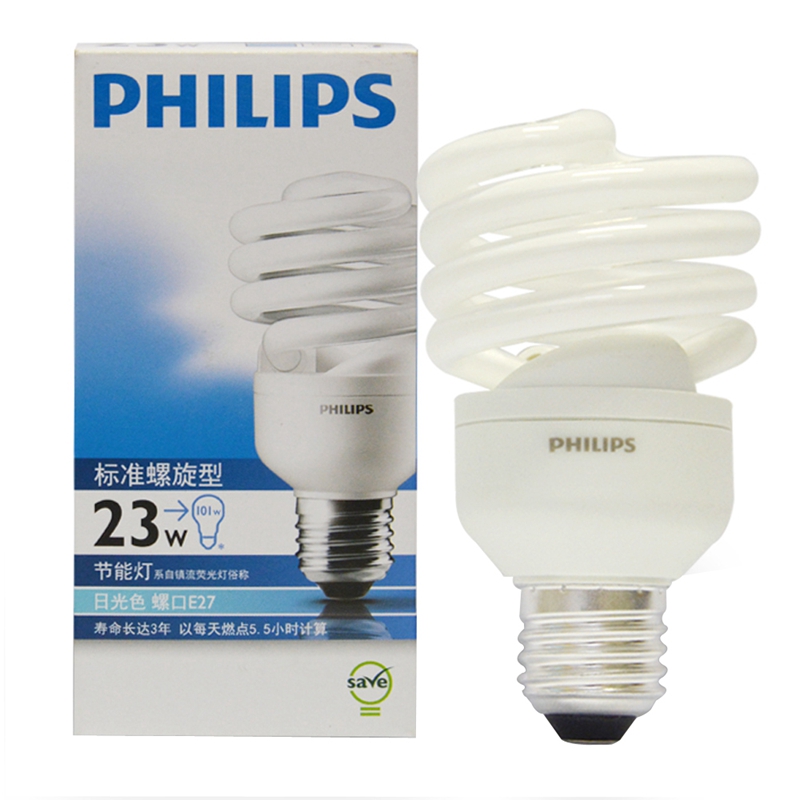 飞利浦（PHILIPS）23W/E27 全螺旋节能灯 白炽灯色 1个装