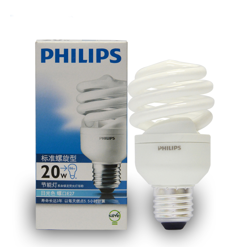 飞利浦（PHILIPS）20W/E27 全螺旋节能灯 白炽灯色 1个装